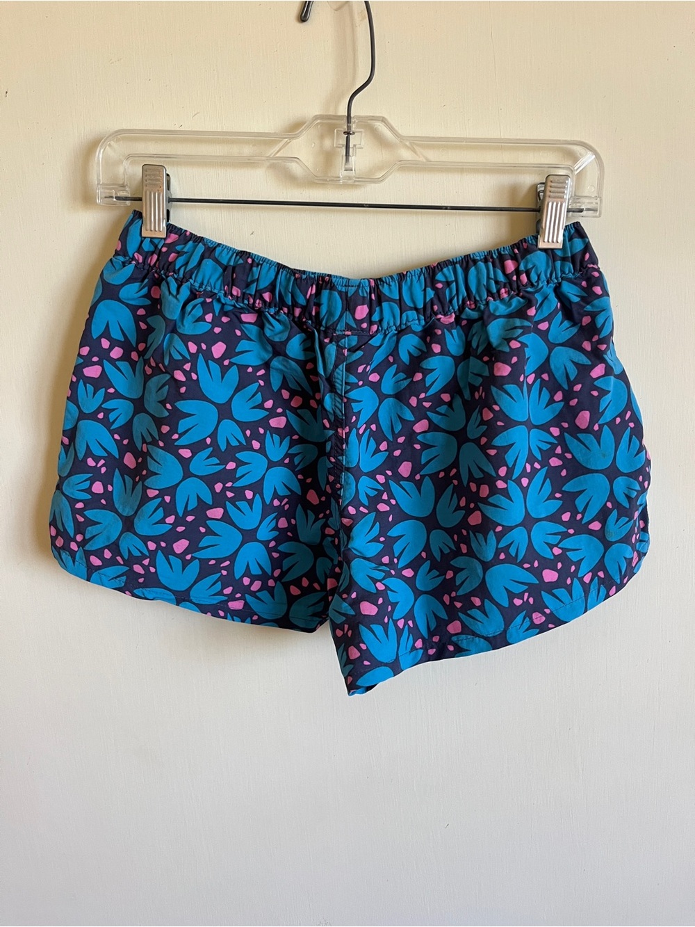 Patagonia baggies Blue Floral Athletic Shorts with Pink Accents - Picture 3 of 4